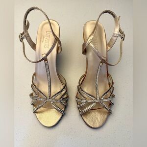 David's Bridal Champagne Gold Heels with Strappy Design